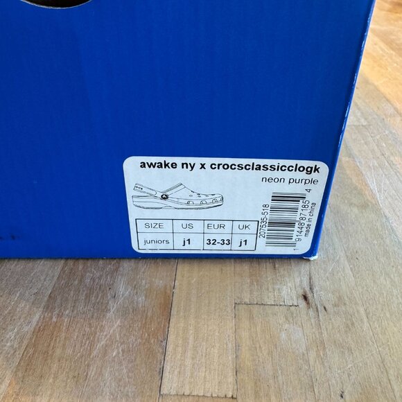 Awake NY x Crocs Classic Clog "Neon Purple" (Juniors) Sz J1 NEW - Picture 7 of 7